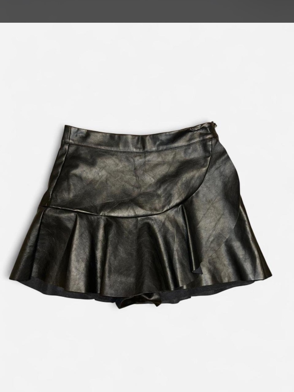 Women’s Black Faux Leather Flared Mini Skort